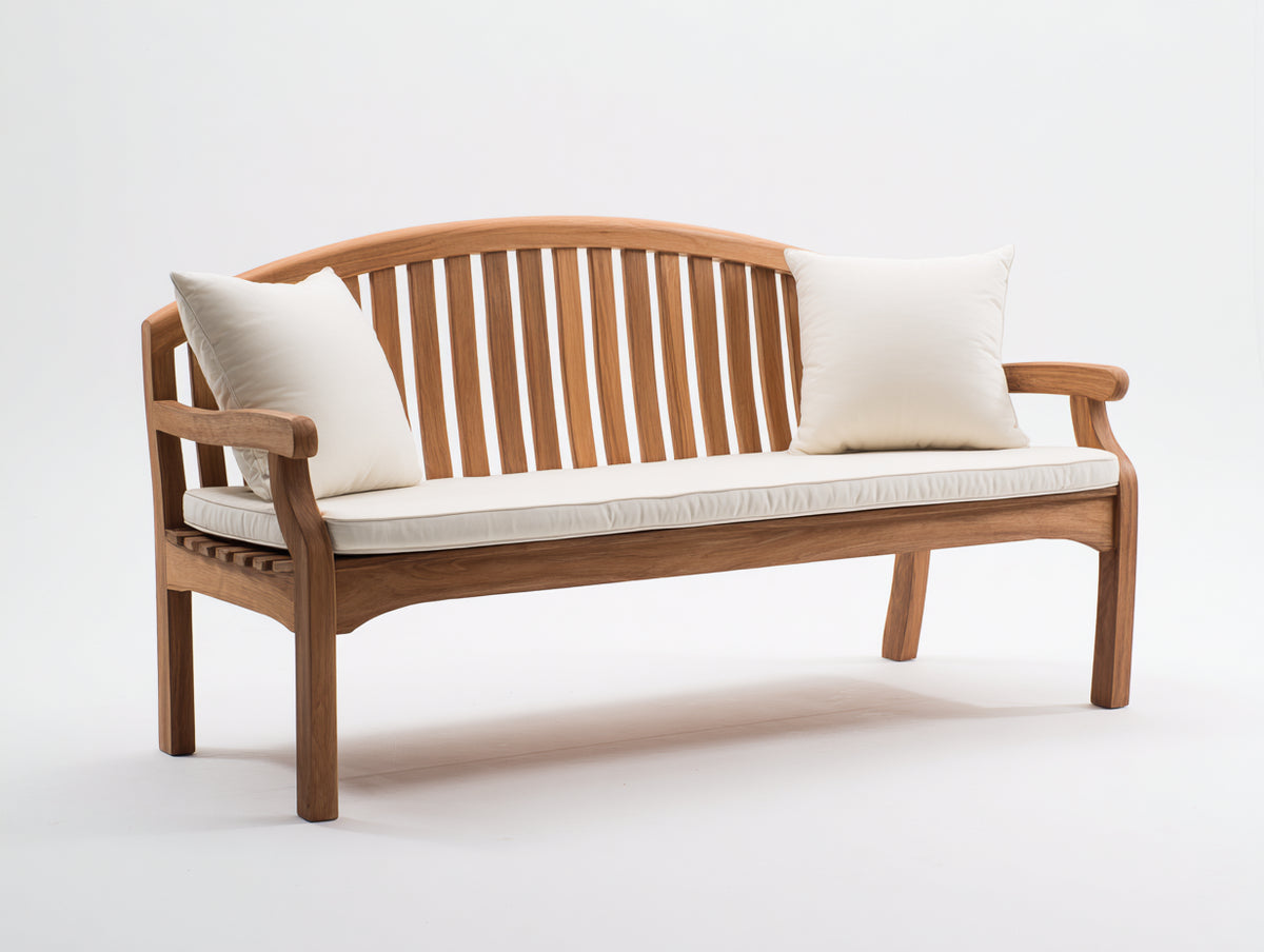 Banc de jardin - Teck-Tissu - 142x64x93 cm - Marron-Écru - Style classique