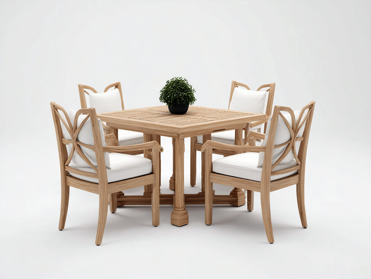 Salon de jardin repas - bois massif-tissu - 120 x 120 x 75 cm - bois naturel-blanc - style élégant