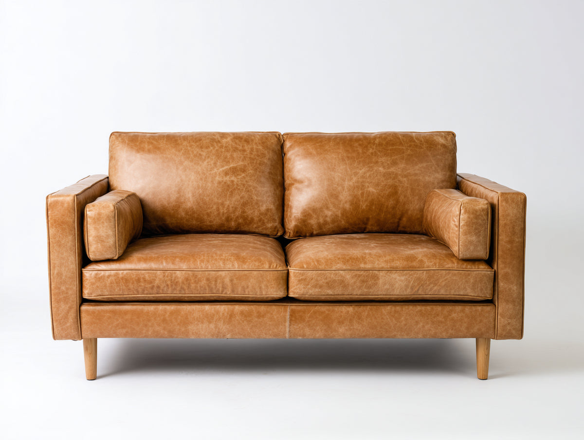 Canapé 2 places - Similicuir - 164x84x86 cm - Cognac - Style moderne