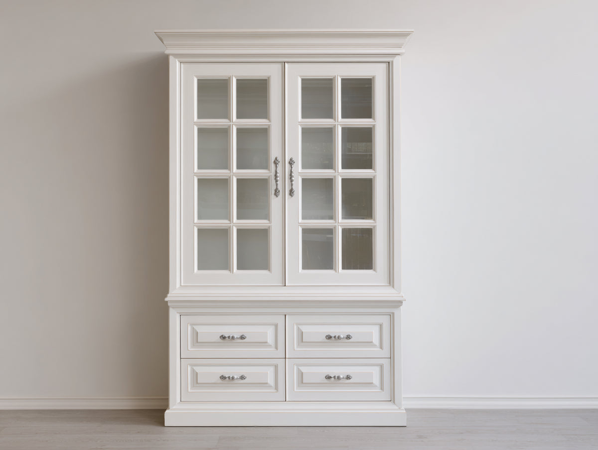 Vitrine - Bois-Verre - 104x46x192 cm - Blanc - Style classique