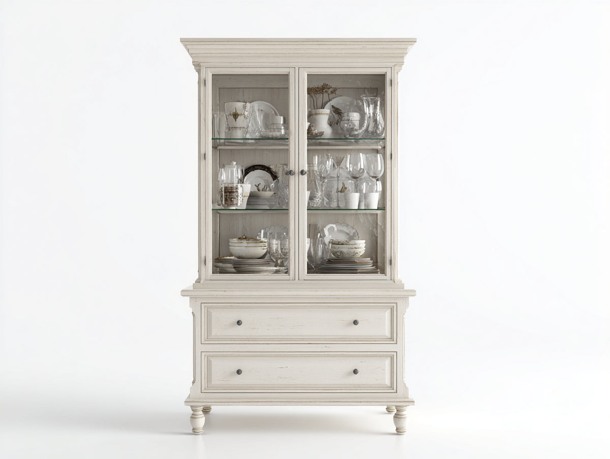 Vitrine - Bois-Verre - 96x44x192 cm - Blanc cassé - Style classique