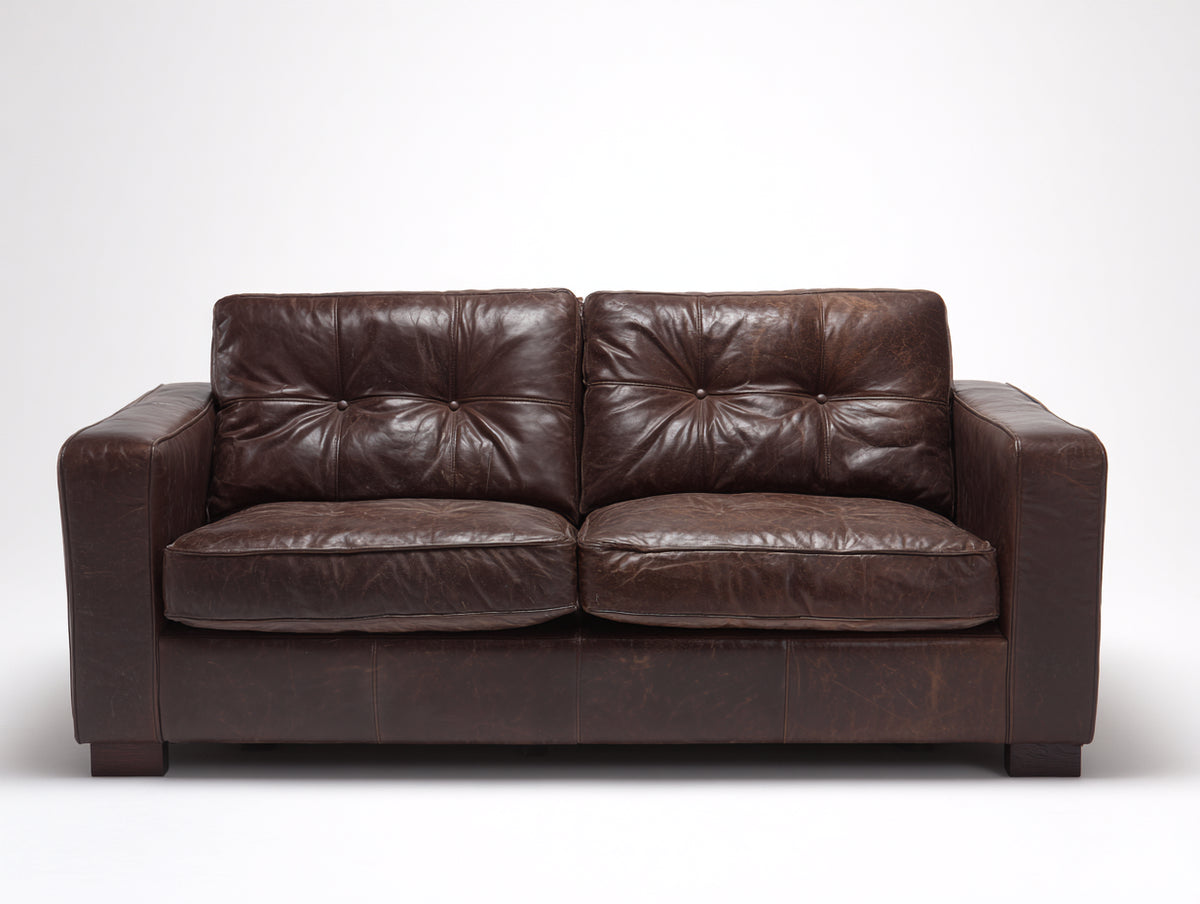 Canapé 2 places - Similicuir - 166x86x83 cm - Brun foncé - Style vintage