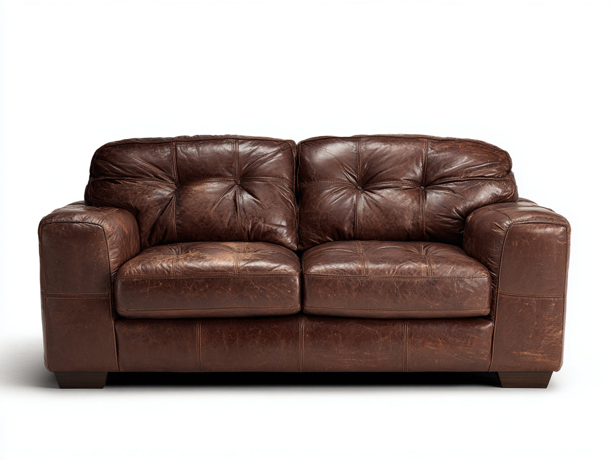 Canapé 2 places - Cuir - 168x92x84 cm - Brun foncé - Style vintage