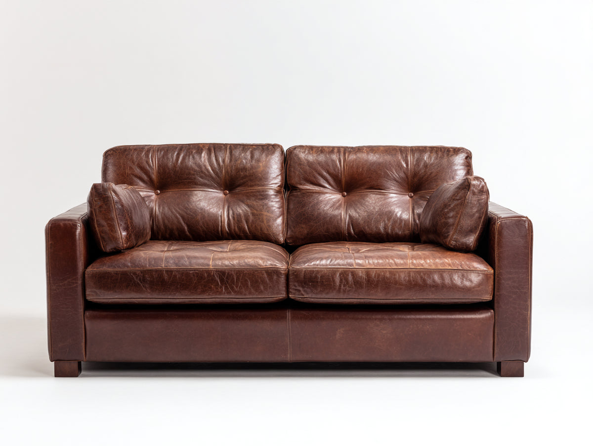 Canapé 2 places - Similicuir - 171x89x84 cm - Marron tabac - Style rétro
