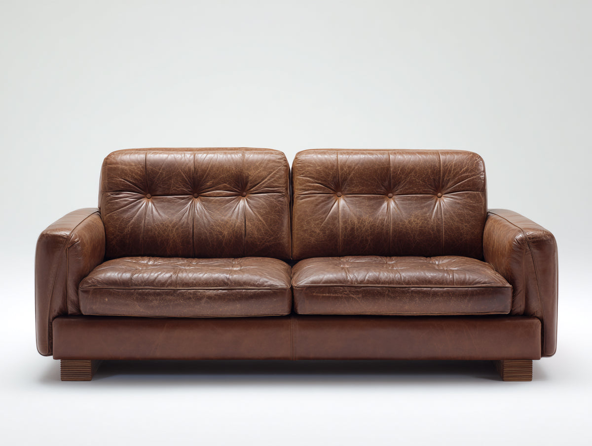 Canapé 2 places - Similicuir - 168x88x87 cm - Marron - Style vintage
