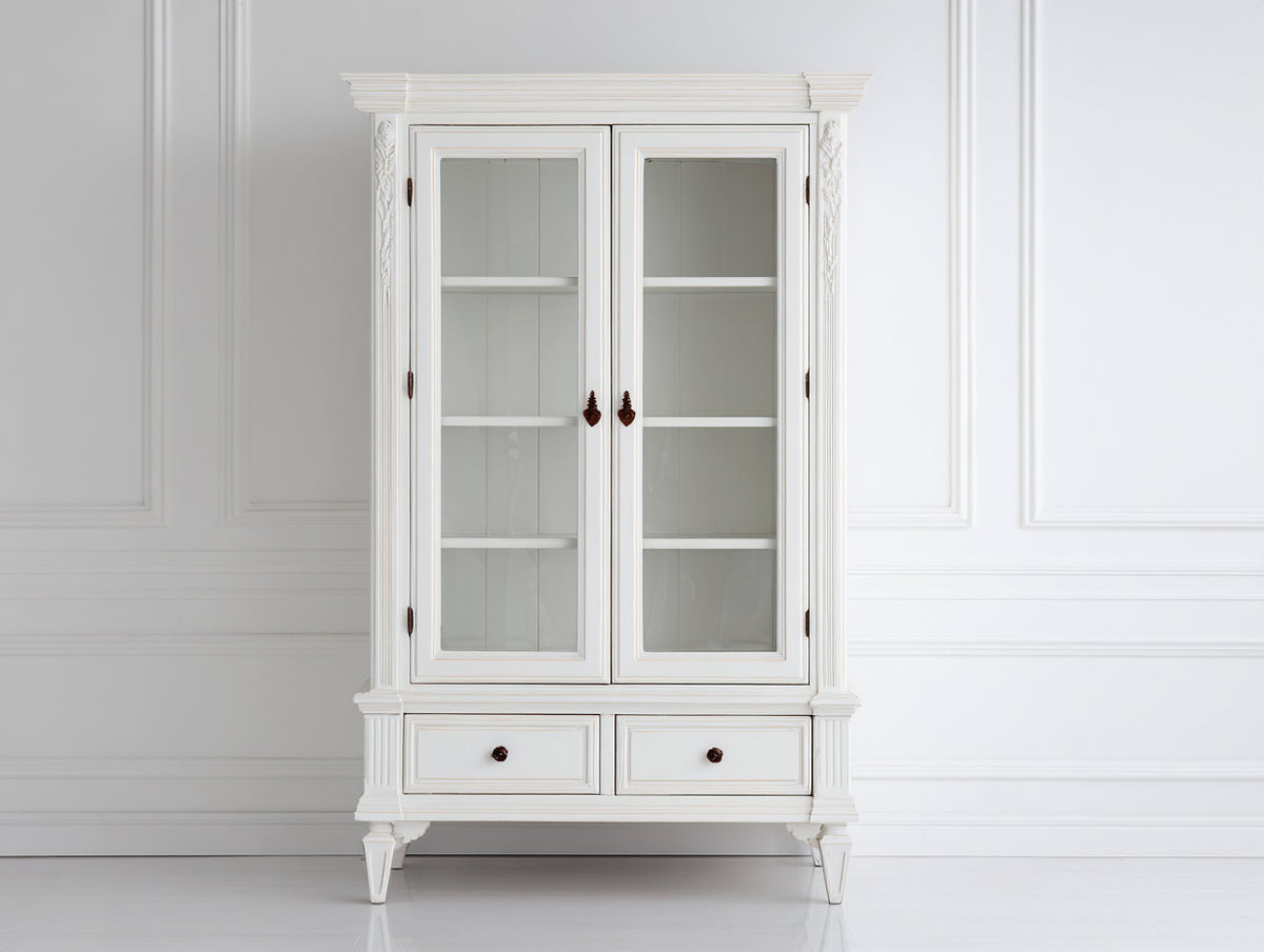Vitrine - Bois-Verre - 98x44x190 cm - Blanc - Style classique