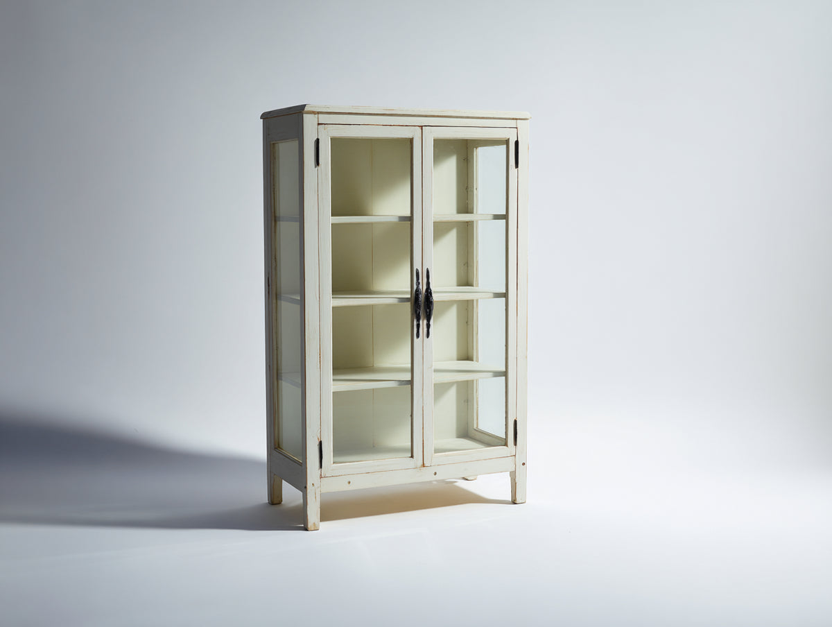 Vitrine - Bois-Verre - 82x38x160 cm - Blanc cassé - Style rustique