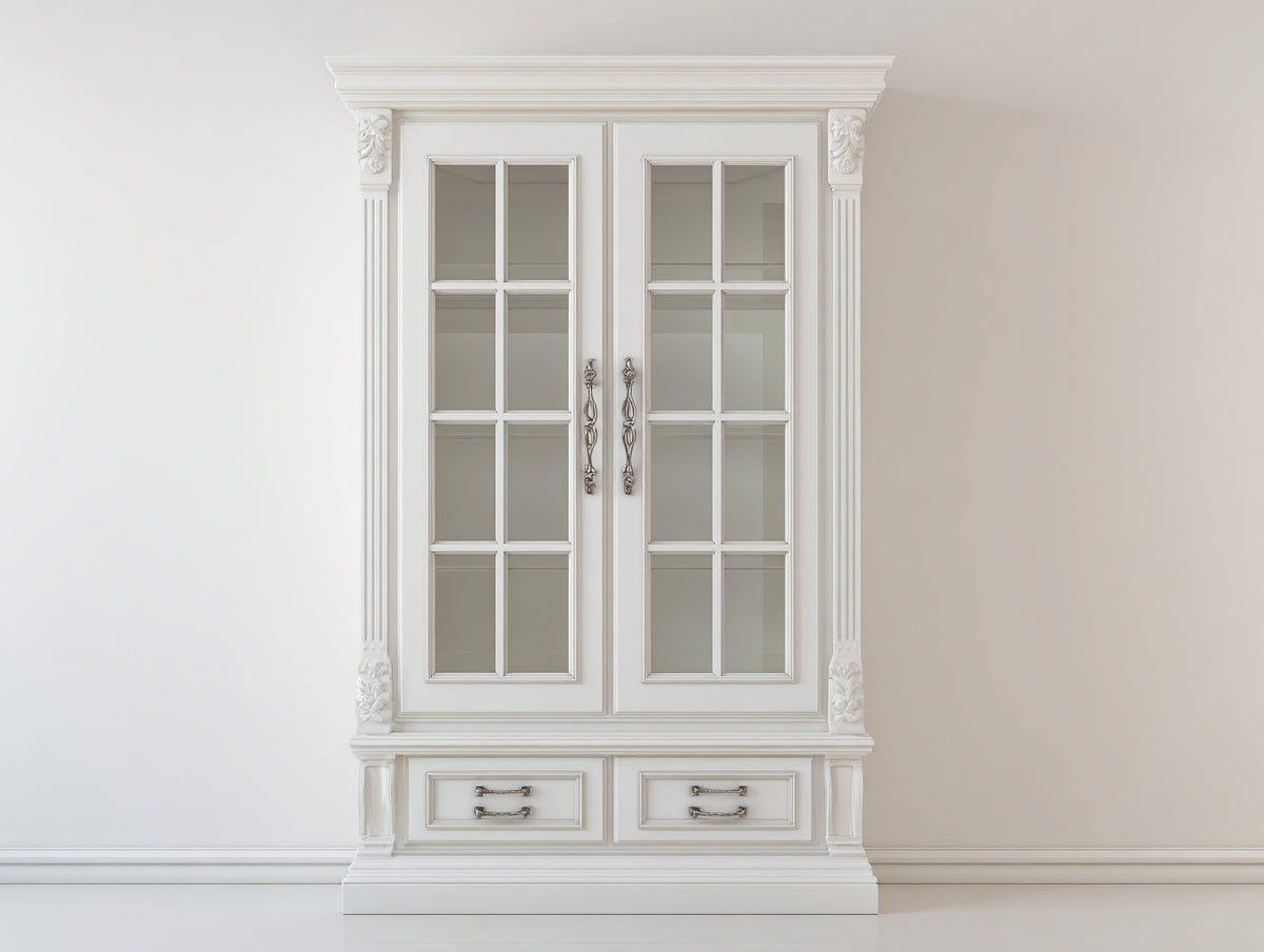 Vitrine - Bois-Verre - 110x47x198 cm - Blanc - Style classique