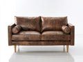 Canapé 2 places - Cuir - 165x86x84 cm - Brun tabac - Style industriel