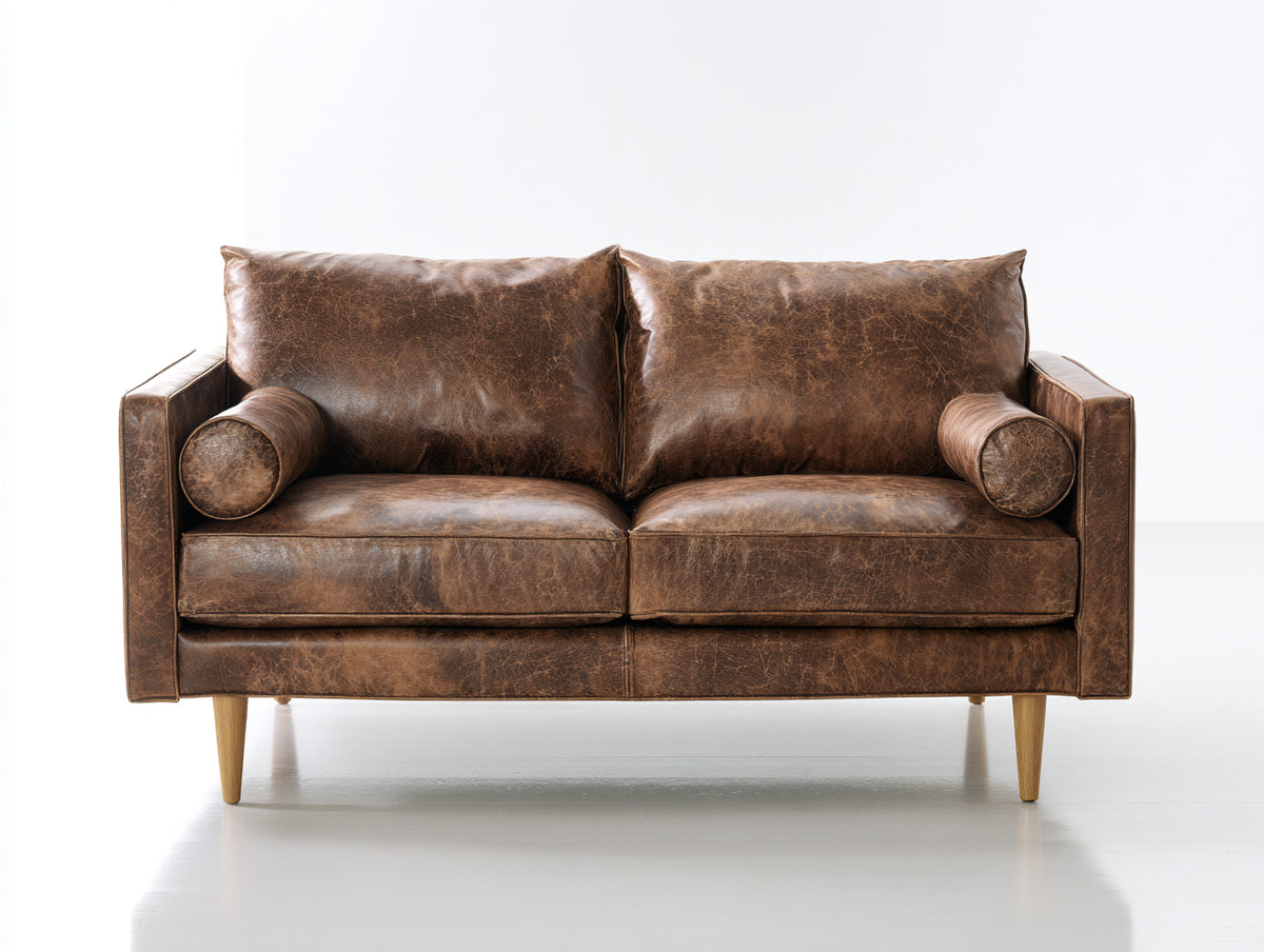 Canapé 2 places - Cuir - 165x86x84 cm - Brun tabac - Style industriel