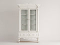 Vitrine - Bois-Verre - 100x46x201 cm - Blanc ivoire - Style baroque