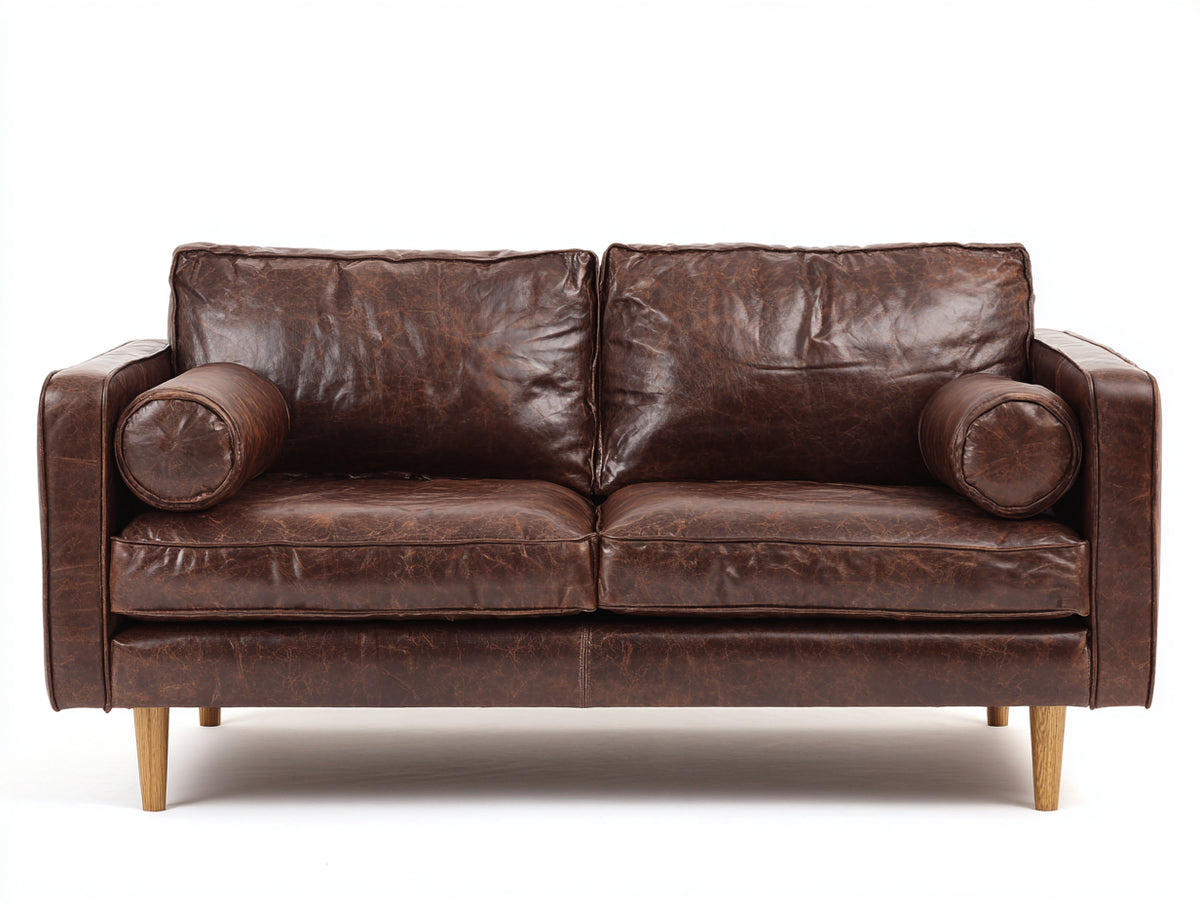 Canapé 2 places - Cuir - 172x90x86 cm - Brun chocolat - Style rétro