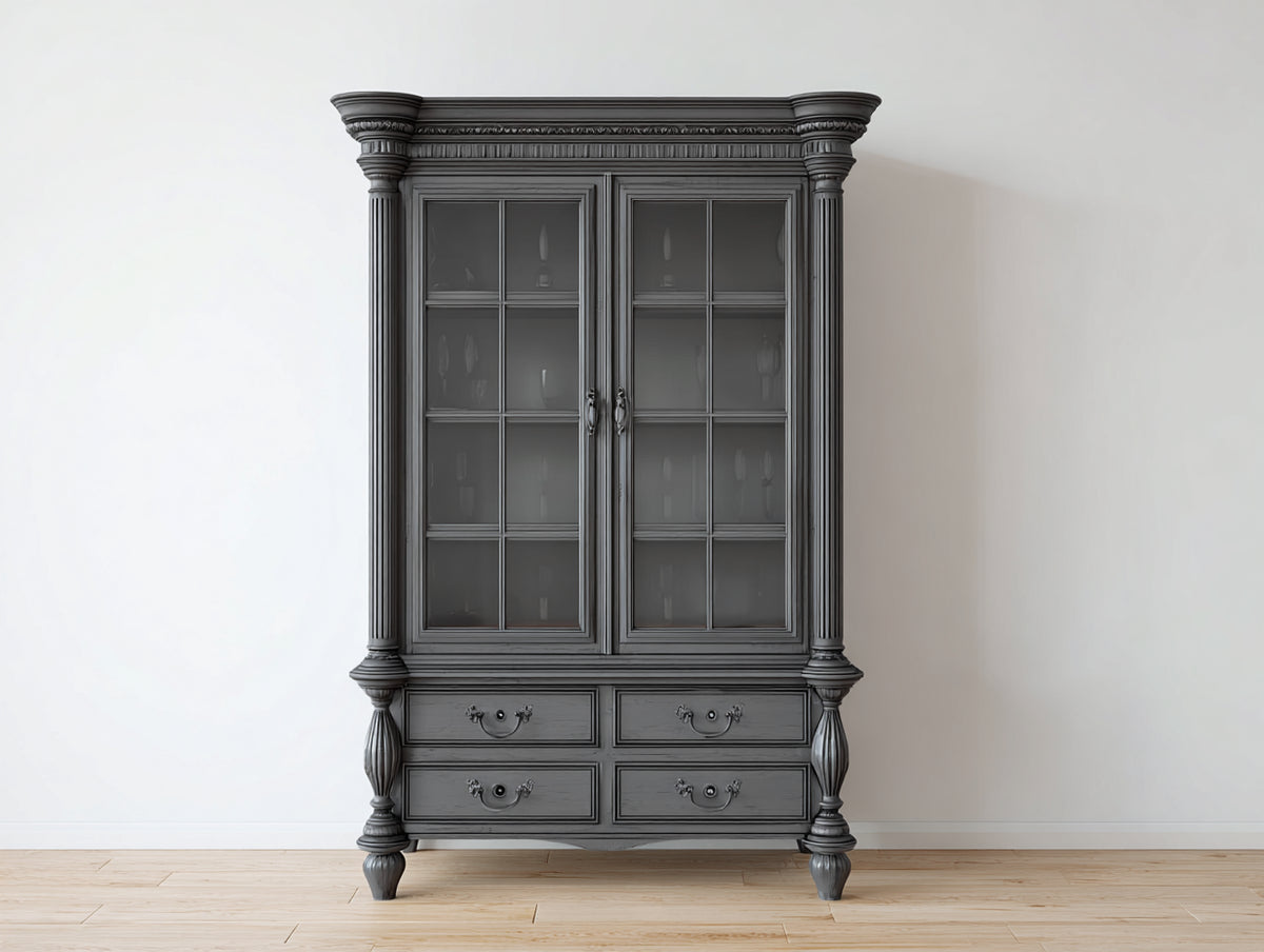Vitrine - Bois-Verre - 105x46x195 cm - Gris anthracite - Style classique