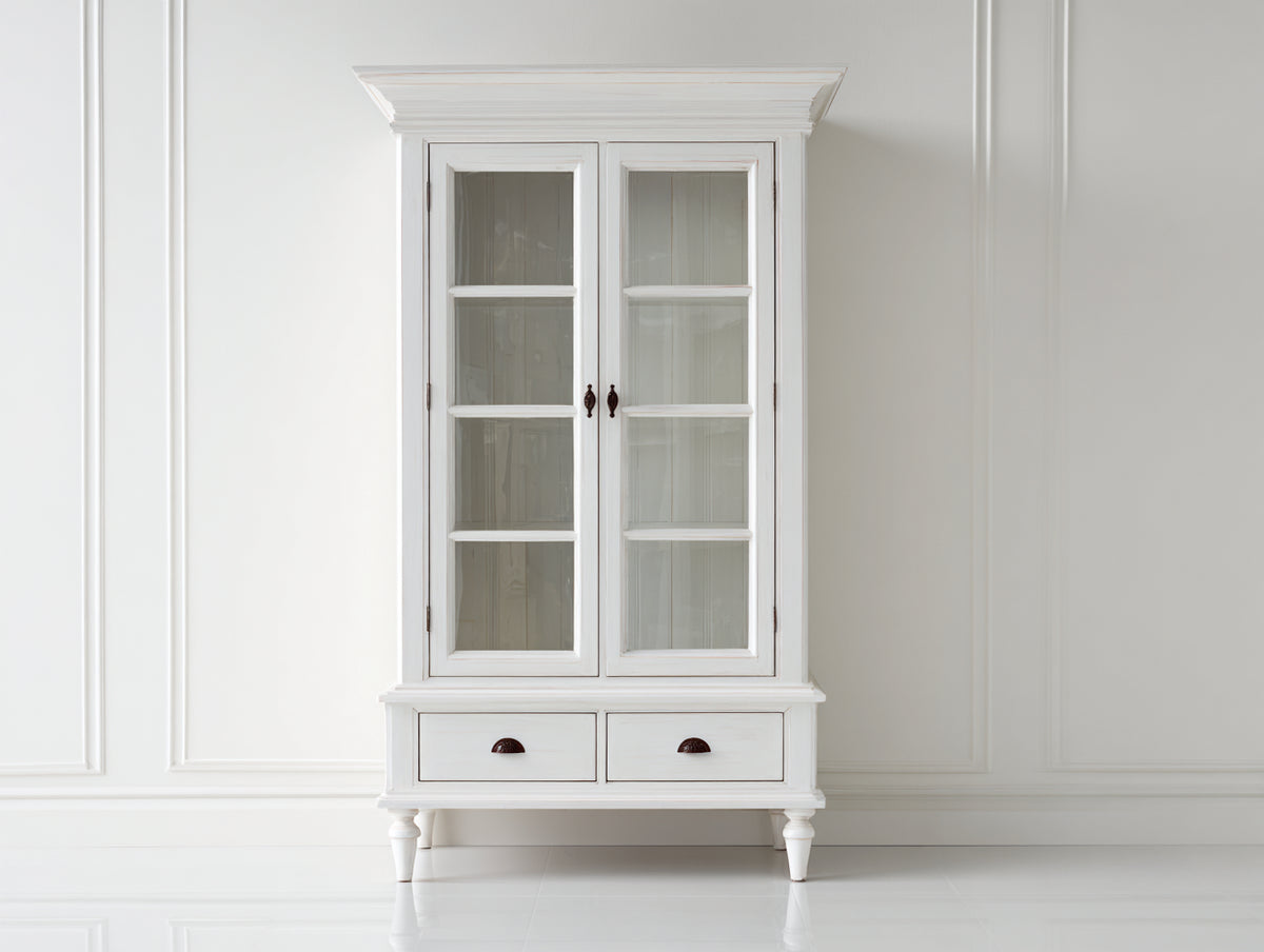Vitrine - Bois-Verre - 88x41x186 cm - Blanc - Style maison de campagne