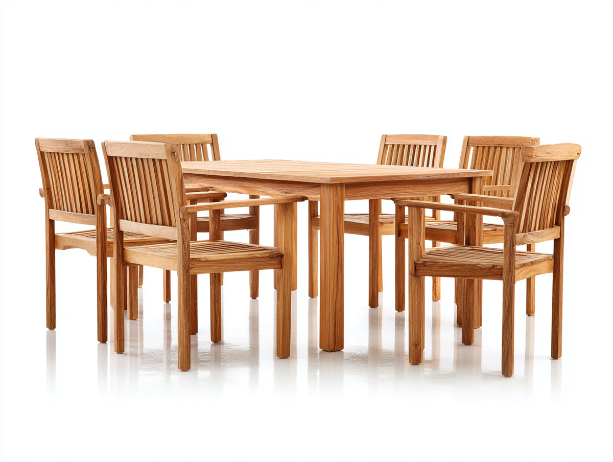 Salon de jardin repas - bois massif - 175 x 90 x 75 cm - bois clair - style classique
