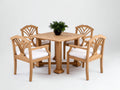 Salon de jardin repas - bois massif-tissu - 118 x 118 x 76 cm - bois blond-blanc - style traditionnel